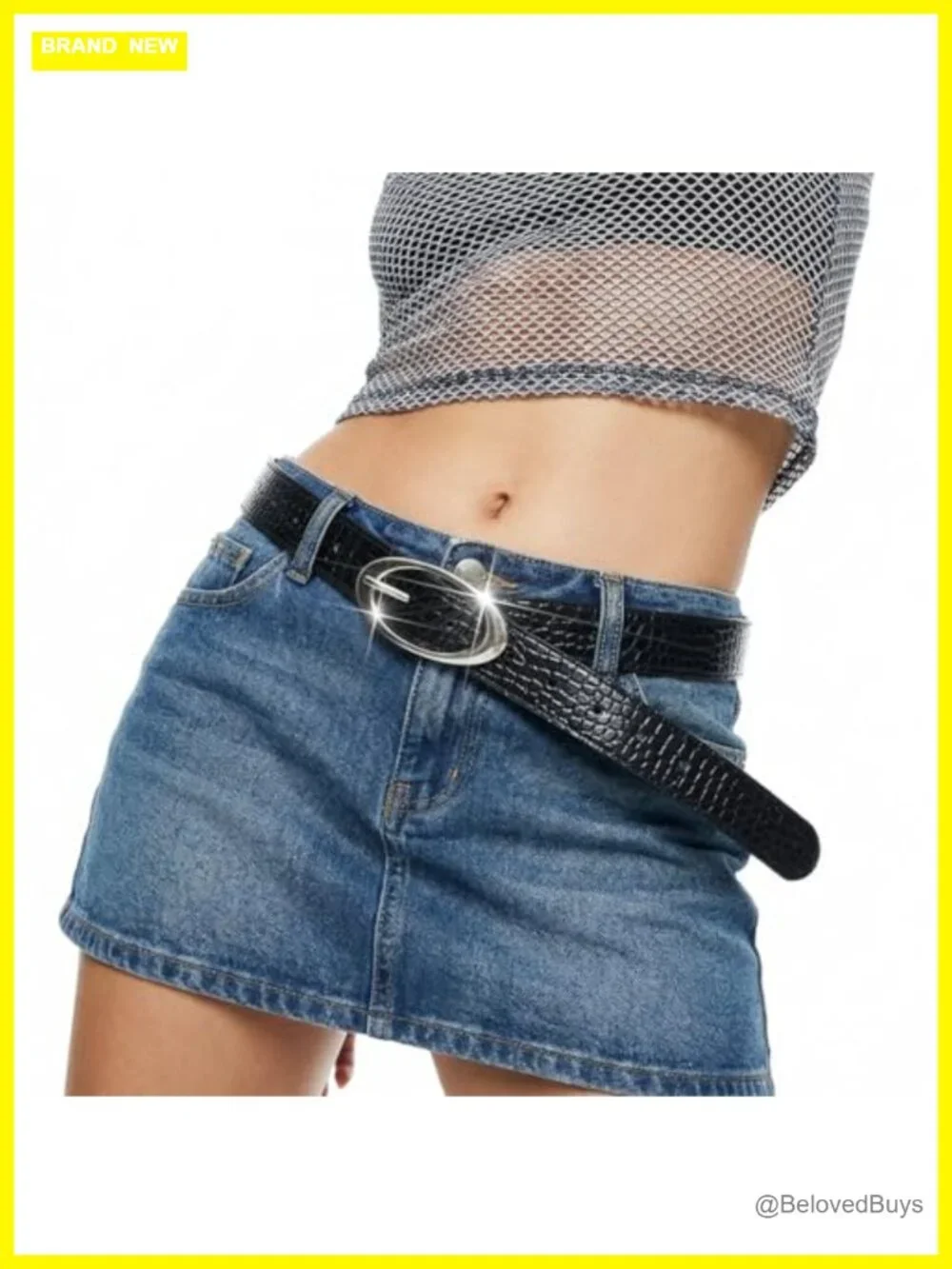 Vintage Black Waist Belt Crocodile Pattern PU Leather Y2K Belt for Women